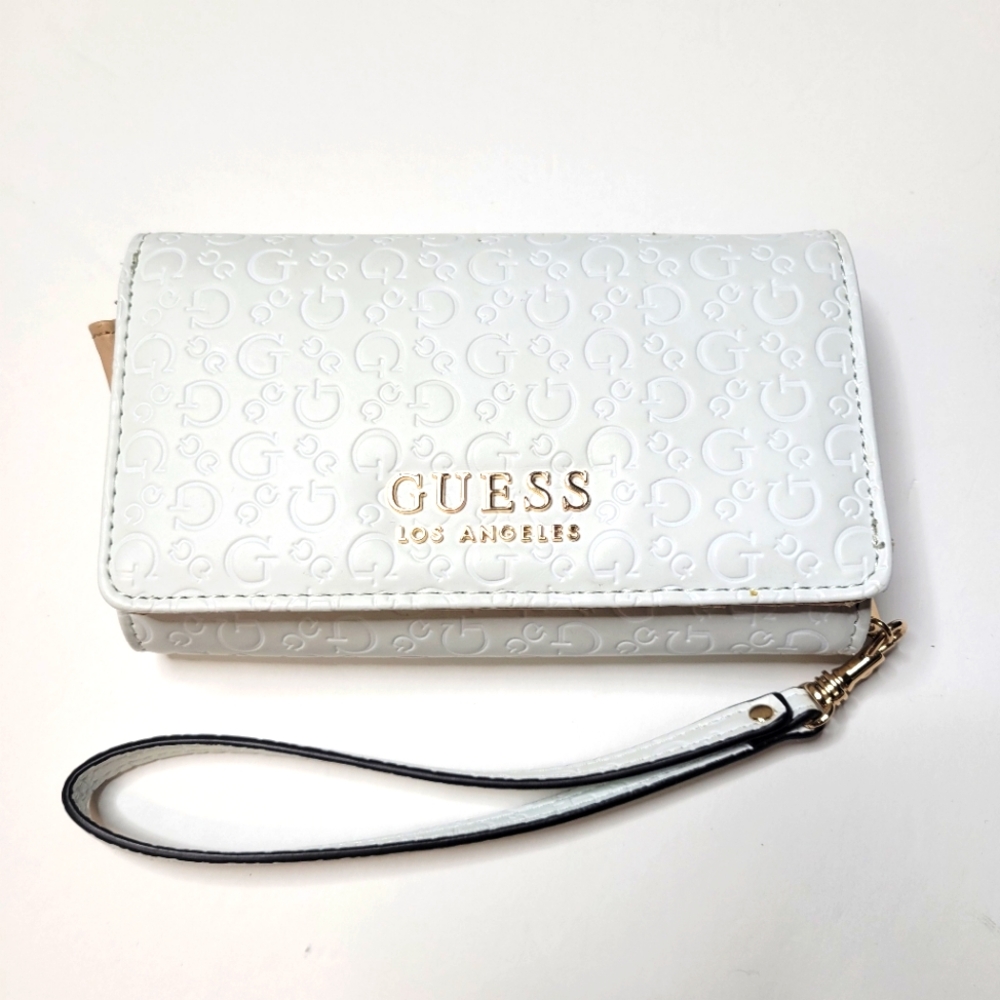 GUESS White Embossed Clutch Wallet